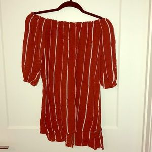 off-the-shoulder striped orange tunic